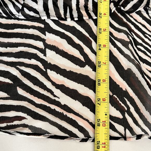 WHBM Zebra Print Faux Wrap Choker Neck  Ruffle Skirt  Midi Dress Size 12 - Picture 11 of 13